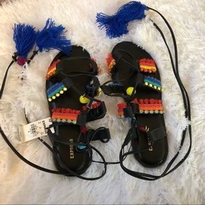 Colorful tie up sandals size 8